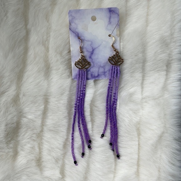 NWT Handmade Purple Dangling Earrings - Picture 1 of 5